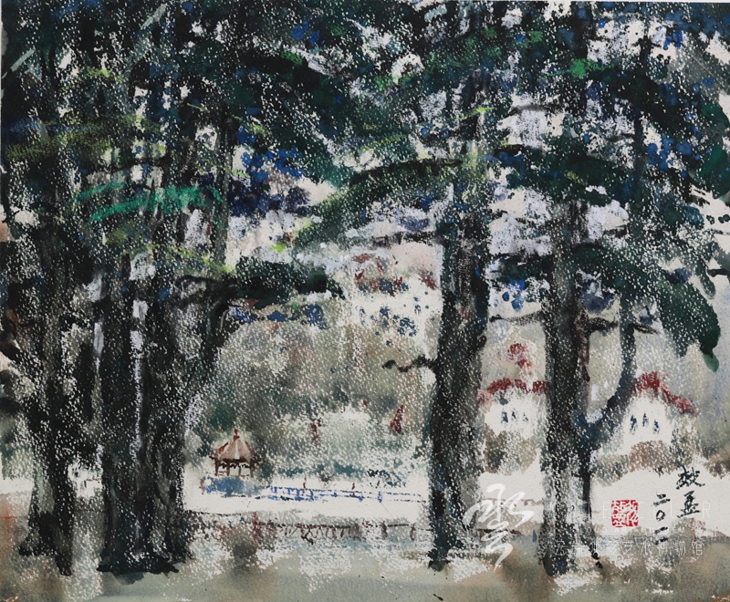 张效孟 《湖畔雪松》 54*45cm 2011年